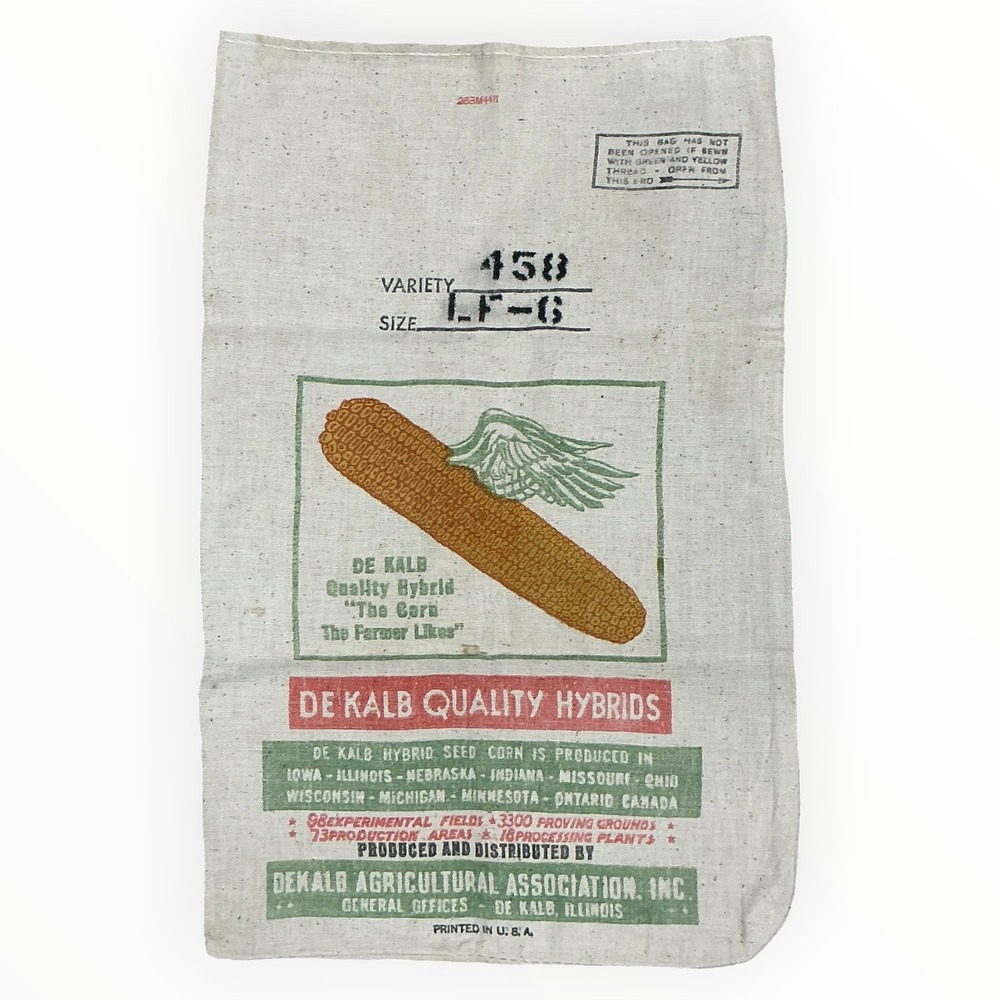 Vintage DeKalb Seed Corn Cloth Bag Winged Ear Logo Variety 458 Farm Advertising